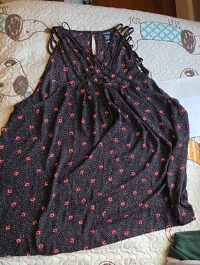 torrid Black Halter Tank with Coral Floral Print